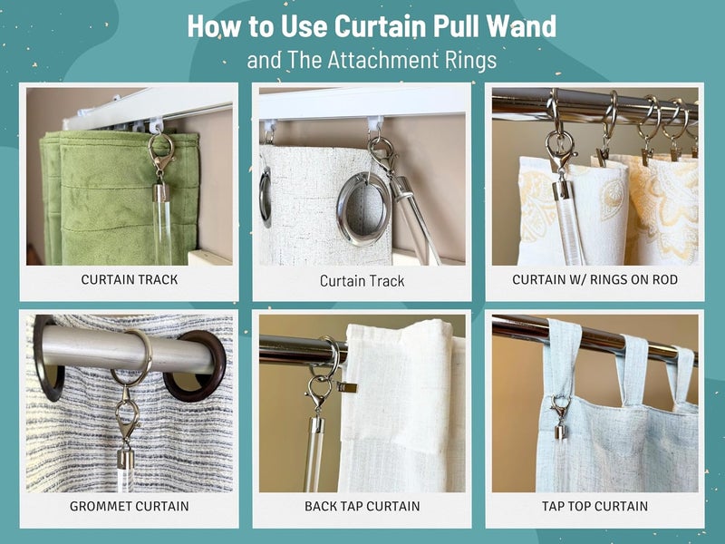 OooWow 46 inch (4 Pack) Steel Cap Acrylic Curtain Pull Wand - 2 inches shy of 48 inch - Versatile Curtain Wand - Invisible Drapery Wand - Clear Drapery Pull Rod (46 Inch) - Image 4